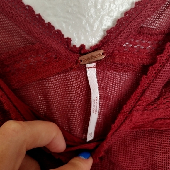 Free People Berlin Mini Dress Burgundy Rust Gauze sz Xs - Picture 6 of 10